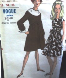 7184 VOGUE 60 EMPIRE FLARE DRESS COLLAR/SLV OR NOT PATTERN 14 34